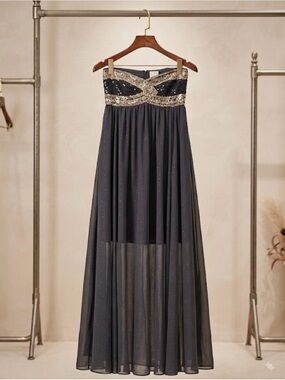 GBG Los Angeles Strapless Black Gown with Gold Sequin Bodice